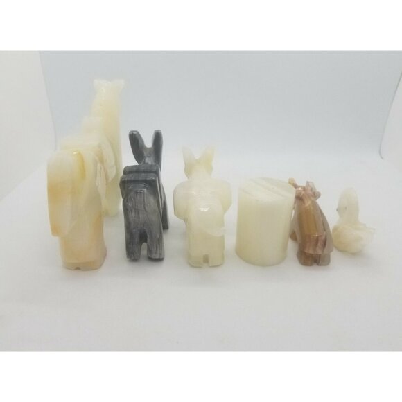 Marble Alabaster Stone Animal Lot Bull Donkeys Swan Toothpick Holder 6 Pcs - Picture 2 of 5